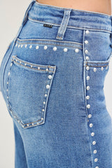 High Rise Wide Leg Studded Jeans Medium