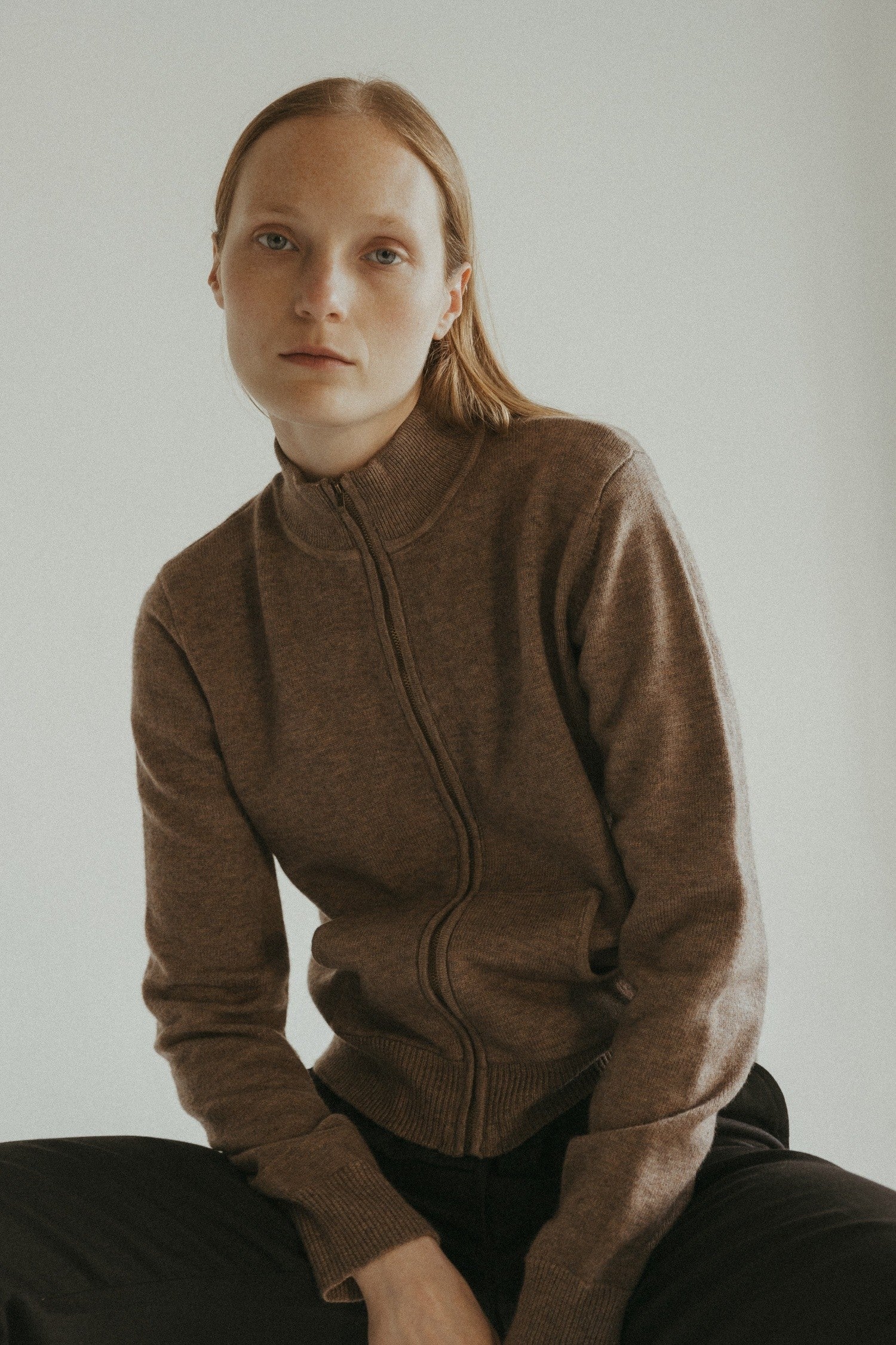 Allison Sweater Knit Zip Up Mocha