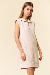 Zip Front Cap Sleeve Mini Dress Oat