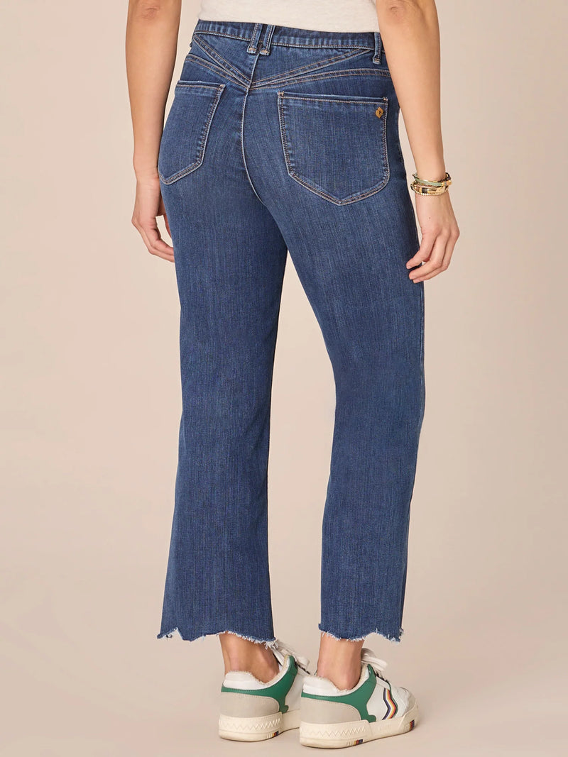 Skyrise Destroyed Scallop Hem Barley Boot Jeans Blue Denim