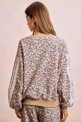 Leopard French Terry Lace Contrast Sweatshirt Top Leopard