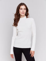 Basic Ribbed Mock Neck Sweater Top Ecru