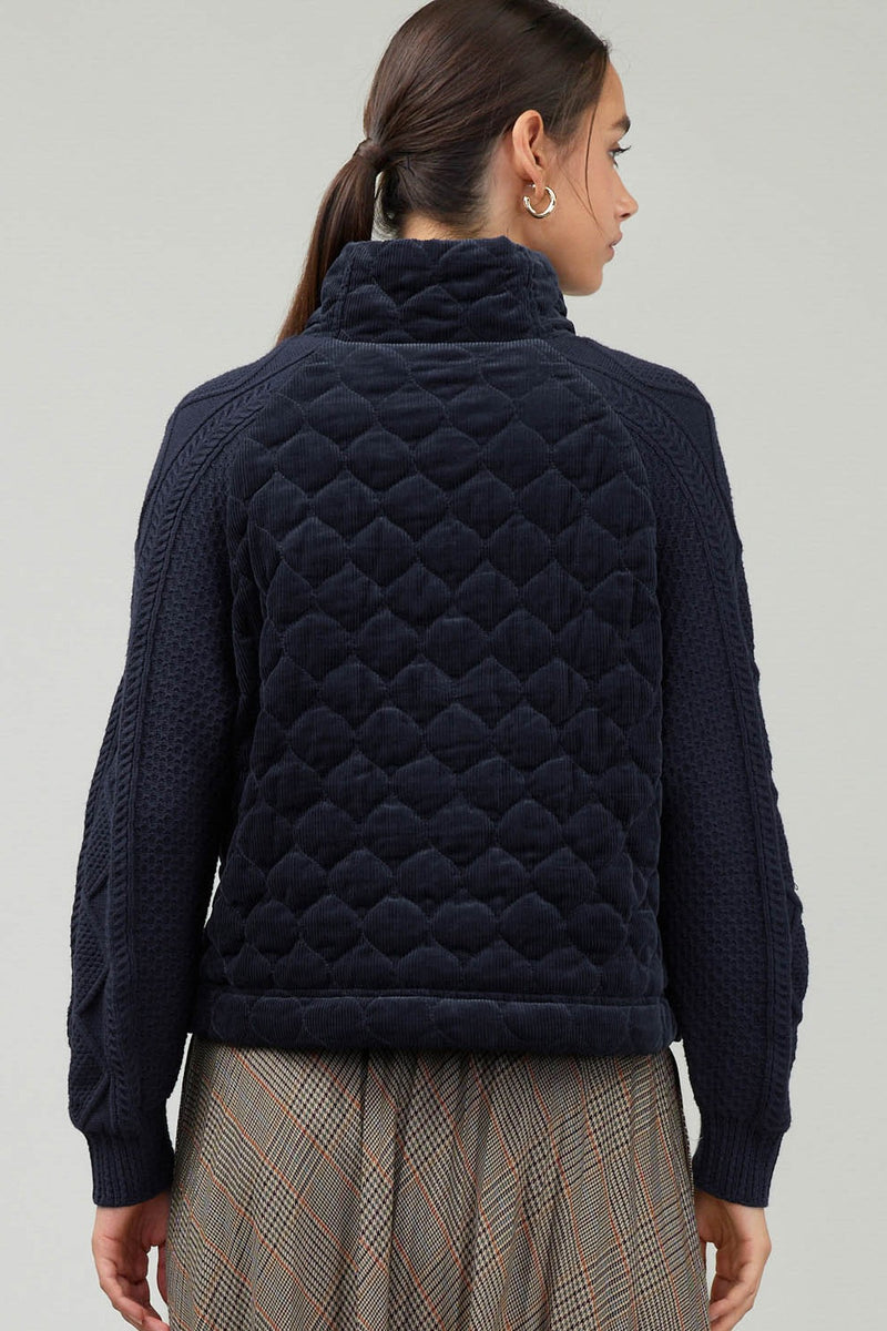 Sweater Woven Combo 1/4 Zip Jacket Navy