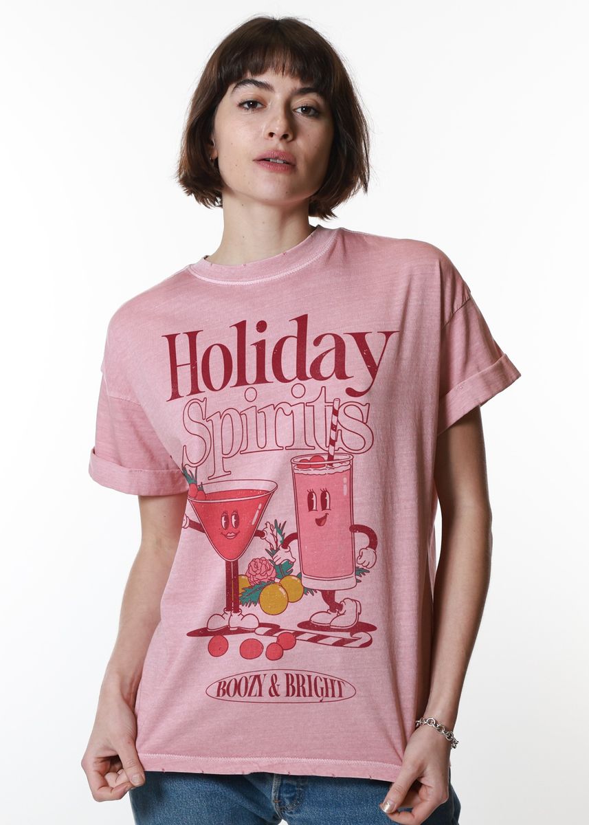 Holiday Spirits Boyfriend Tee Pink