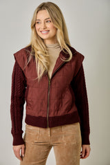 Quilted Knit Mixed Media Jacket Burgundy