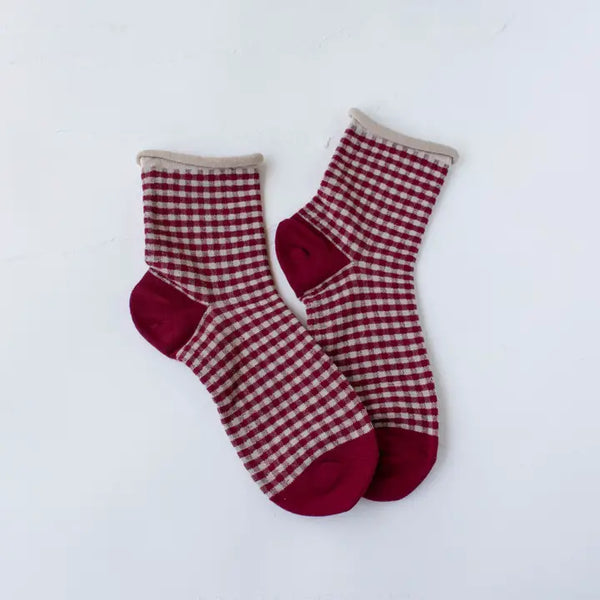 Picnic Mid Crew Socks Oatmeal + Red