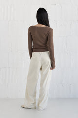 Brynn Asymmetric Neckline Shirt Mocha