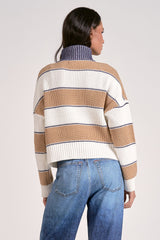 Half Zip Stripe Contrast Collar Sweater Camel