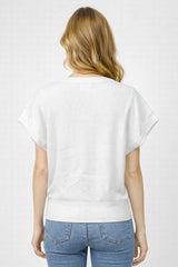 Vneck Dolman Short Sleeve Sweater Top Off White