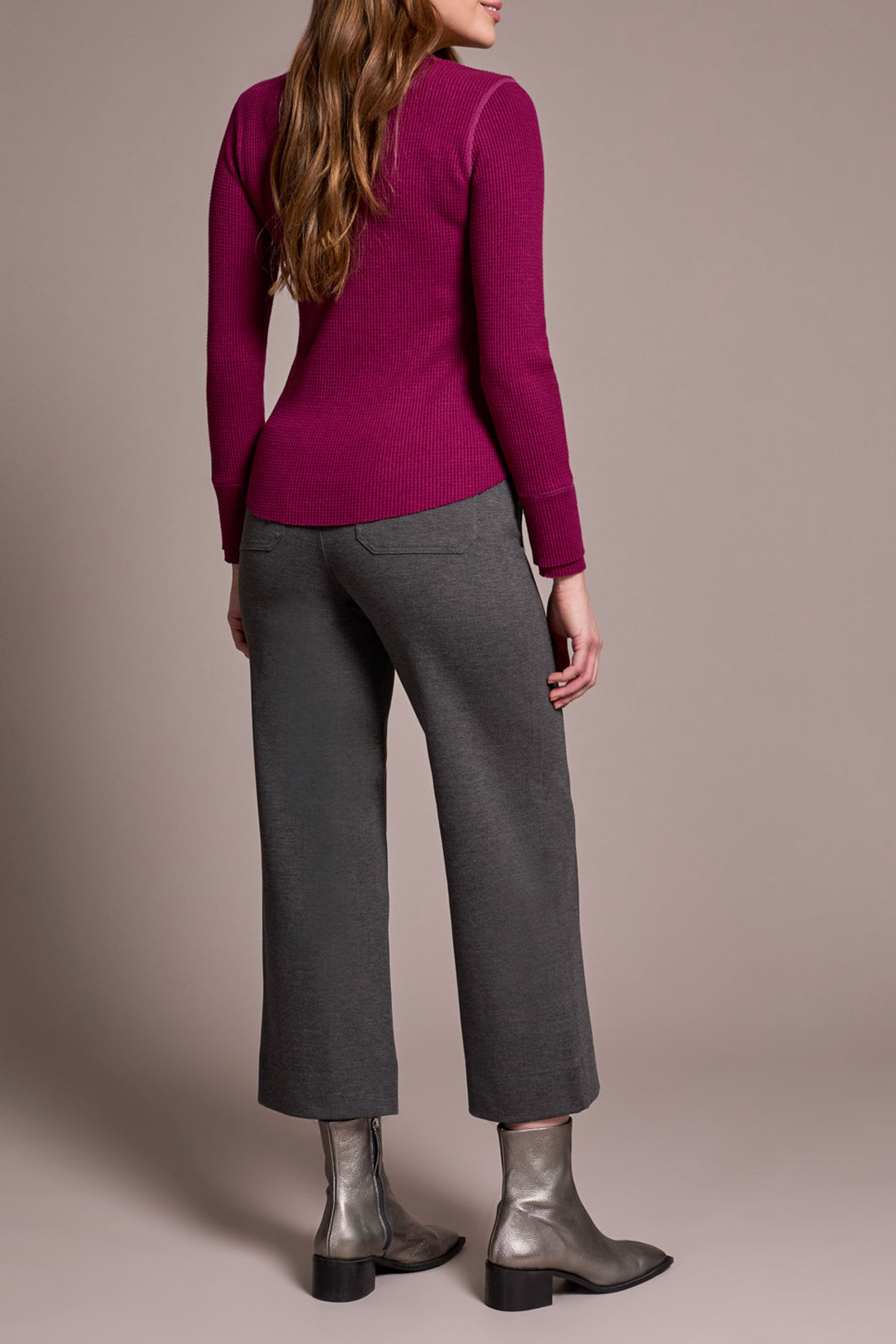 Button Detail Henley Long Sleeve Top Heather Plum Wine