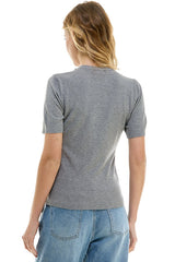 Crystal Chain Neckline Short Sleeve Sweater Heather Grey