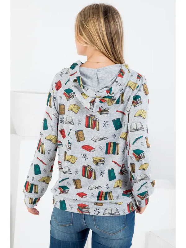 Books Print Hoodie with Pocket