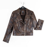 Distressed Zip Cuff Moto Waist Jacket Brown