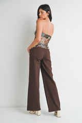 Mini Patch Pocket Wide Hem Flare Jeans Dark Brown
