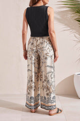 Floral Border Print Flowy Pants French Oak