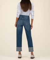 Fay High Rise Straight Leg Pintuck Roll Up Jeans Attentive