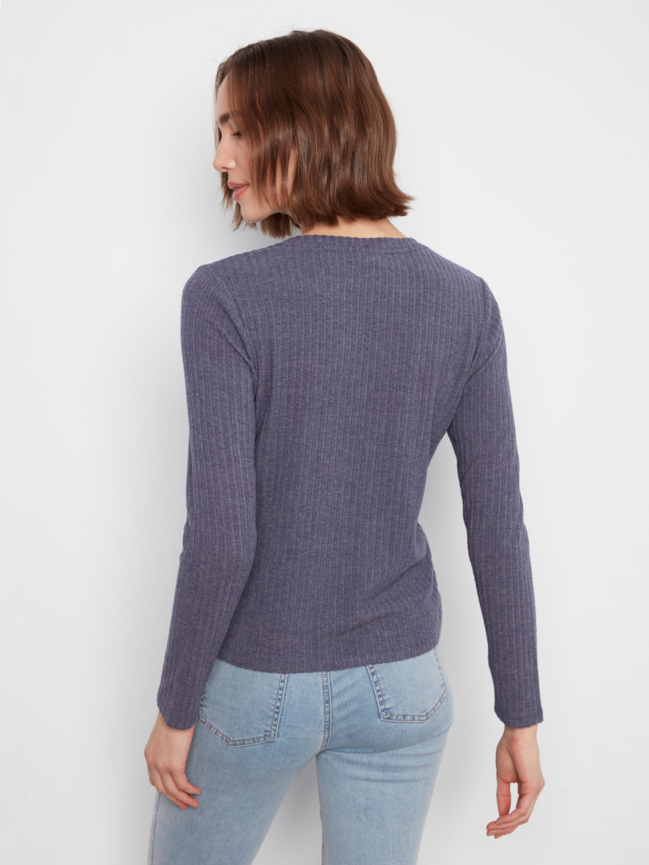 Brushed Rib Long Sleeve Top Heather Denim