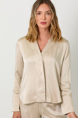 French Cuff Hammered Satin Blouse Sand