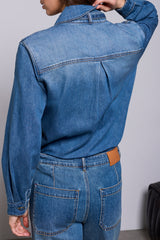 Removable Self Tie Denim Blouse Authentic Blue