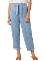 Skyrise Barrel Leg Roll Cuff Tied Pants Light Blue