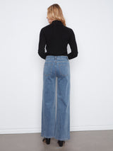 Rhinestone Wide Leg Stretch Jeans Medium Blue