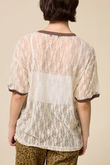Let's Go Girls Sheer Lace Graphic Top Bone