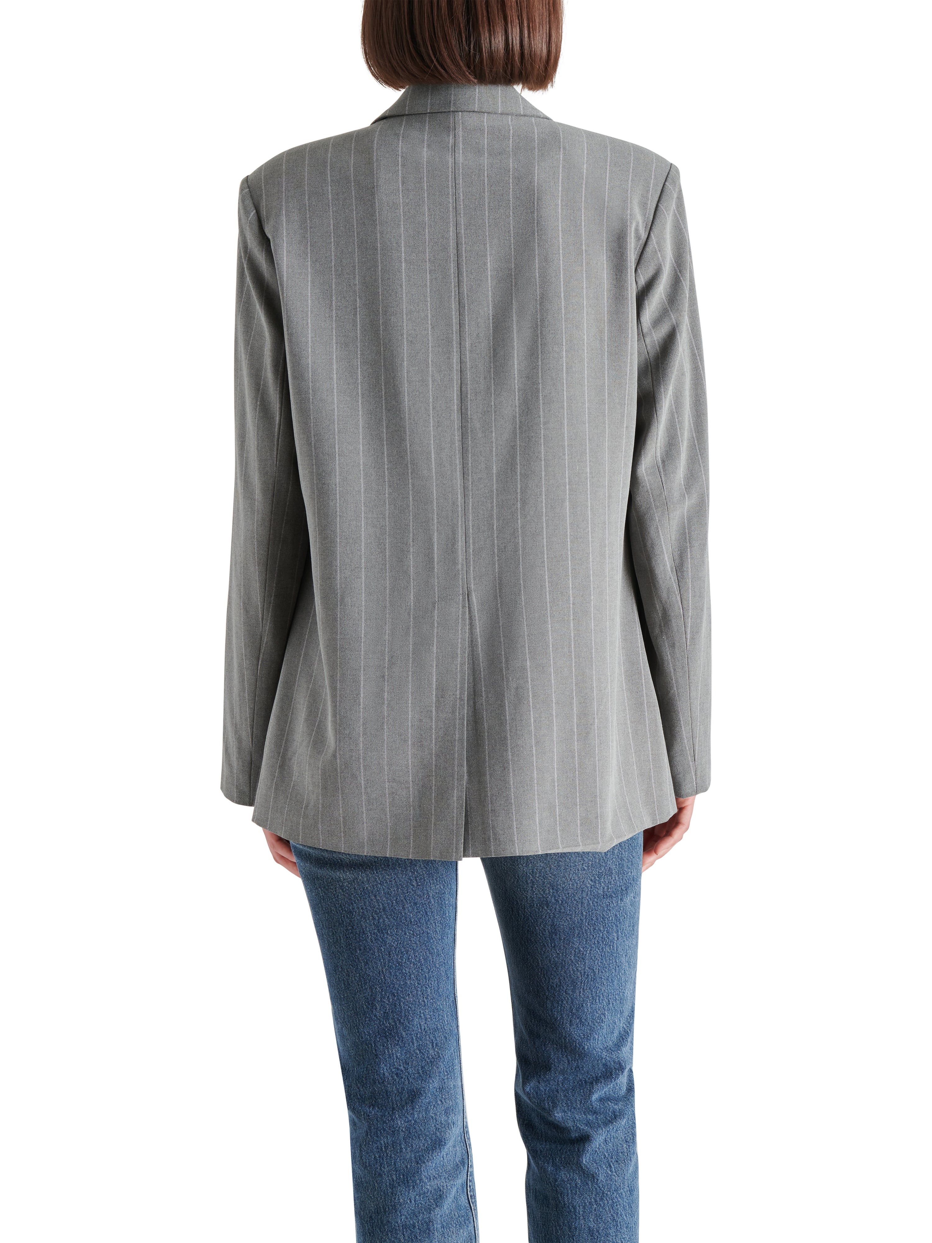 Noellie Single Breasted Boyfriend Blazer Grey + White Pinstripe