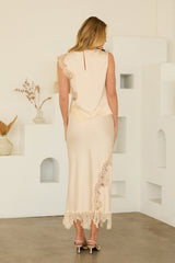 Sleeveless Mixed Lace Asymmetric Hem Top Ivory