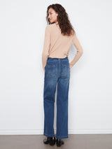 Double Front Button Patch Pocket Wide Leg Jeans Washed Indigo