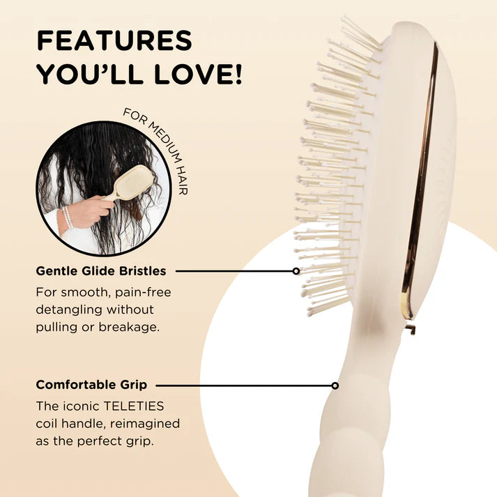 Teleties Hair Brush Tan Detangler - Medium Hair