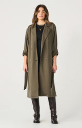 Double Breasted Knit Trench Deep Olive