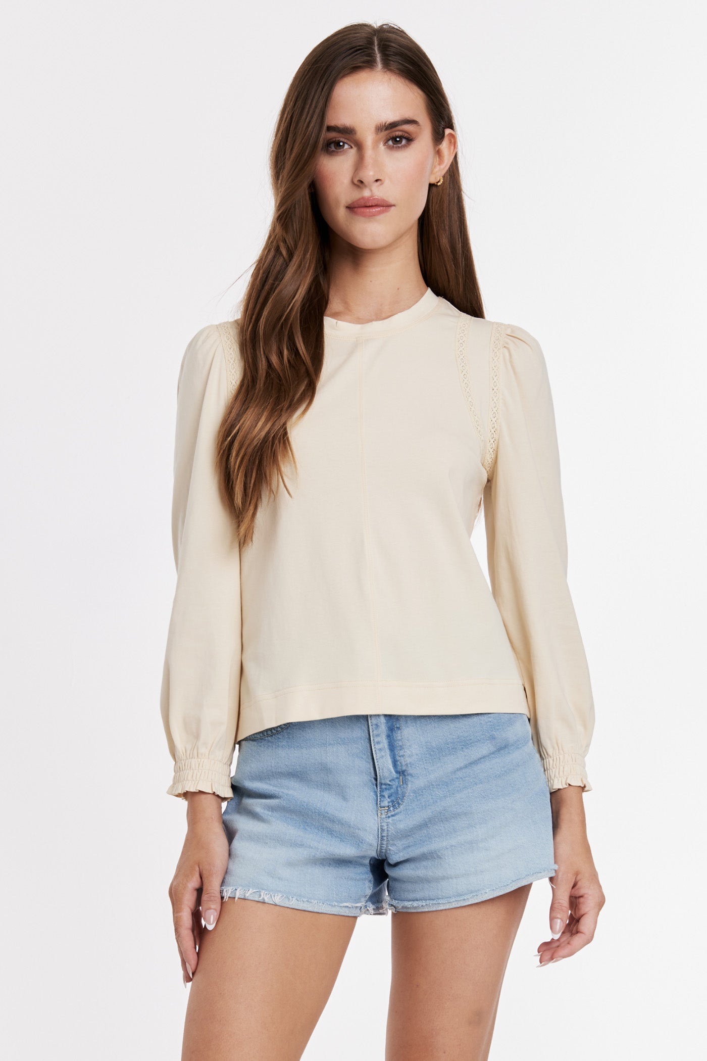Lucinda Lace Details Long Sleeve Top Fawn