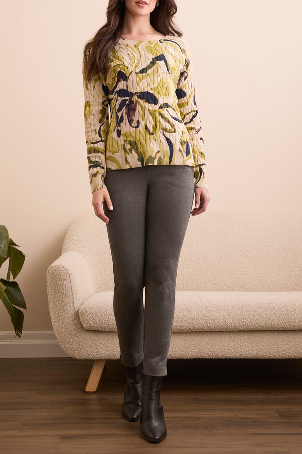 Crew Neck Printed Sweater Leek