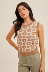 Daisy Floral Jacquard Sweater Vest Mocha