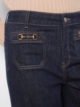 Horsebit Patch Pocket Wide Leg Jeans Deep Blue