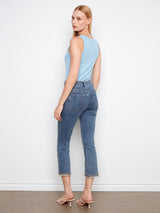 Embroidered Stitch Tulip Slim Leg Jeans Medium Blue