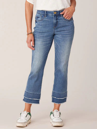 Ab Solution Double Layer Fray Hem Kick Flare Mid Blue