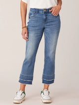 Ab Solution Double Layer Fray Hem Kick Flare Mid Blue