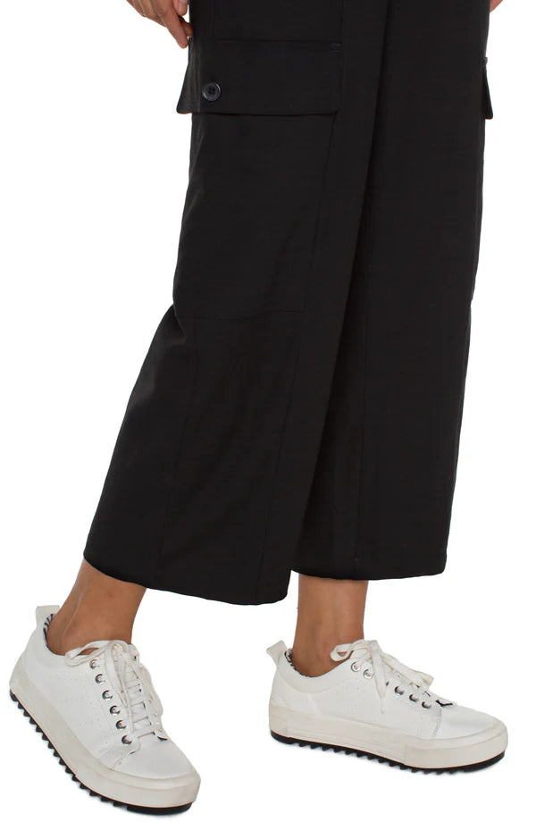 Hi Rise Cargo Crop Straight Pants Black
