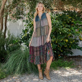 Patchwork Boho Sleeveless Hoodie Dress Gravel
