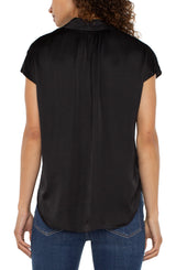Dolman Sleeve Collared Button Down Blouse Black