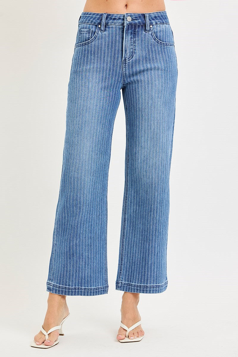 Tummy Control High Rise Straight Stripe Jeans Medium