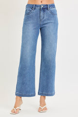 Tummy Control High Rise Straight Stripe Jeans Medium