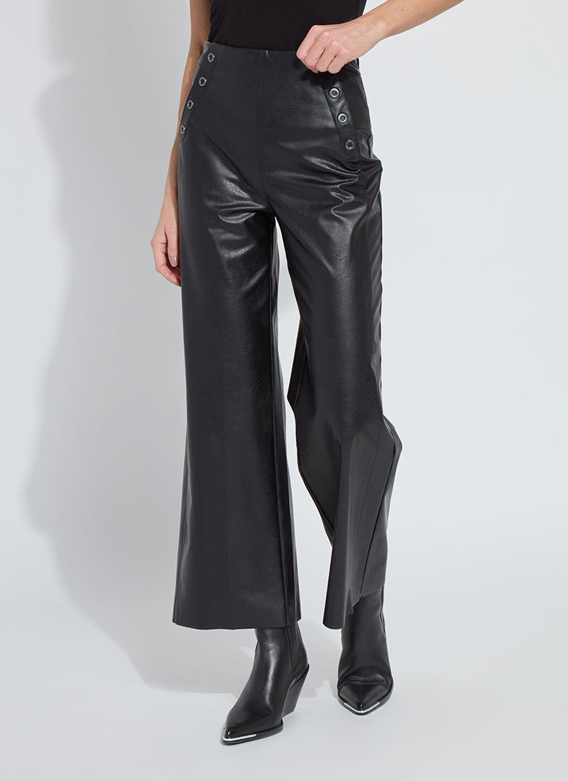 Odalis High Waist Vegan Leather Wide Leg Pants Black