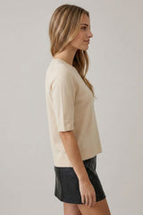 Short Sleeve Sweater Knit Top Cream