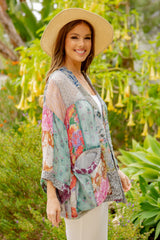 Multi Floral Patch Kimono Grey