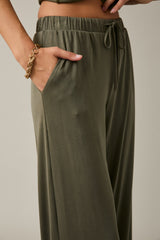 Drawstring Elastic Waist Wide Leg Pants Olive