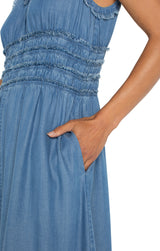 Smocked Vneck Frayed Maxi Dress Delwood