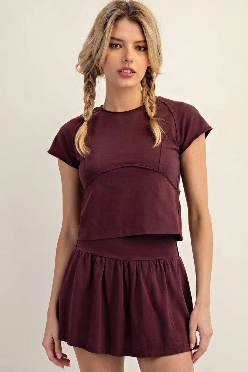 Mineral Washed Solid Cropped Tee Red Bean