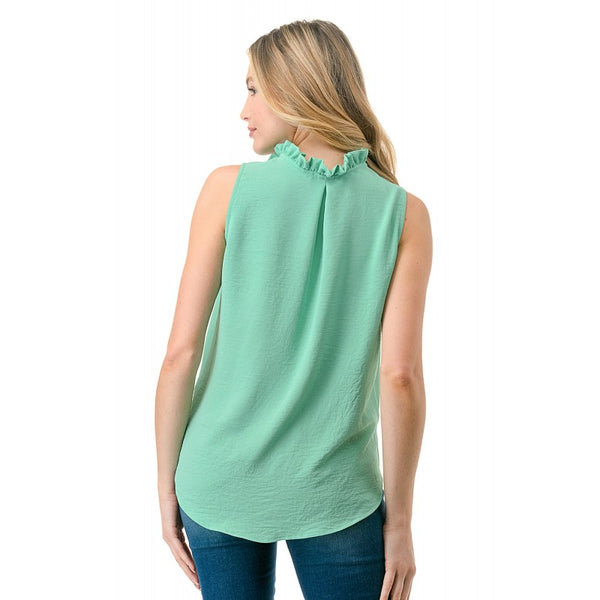 Crinkle Split Tie Neck Sleeveless Top Mint